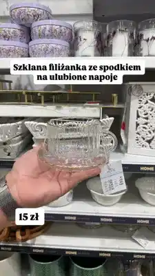 Pepco Szklana filiżanka ze spodkiem Pepco Home oferta