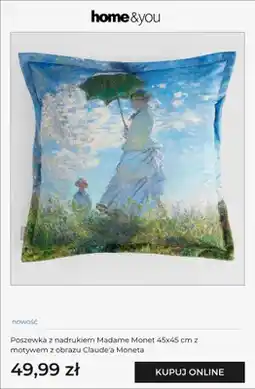 Home&You Poszewka z nadrukiem Madame Monet 45x45 cm z motywem z obrazu Claude'a Moneta home & you oferta