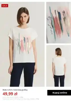 T-shirt damski biały z kolorową grafiką Greenpoint