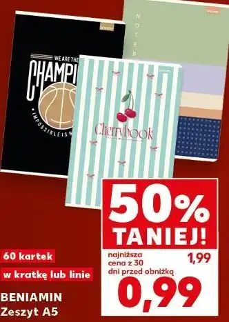 Kaufland BENIAMIN Zeszyt A5 60 kartek w kratkę lub linie oferta