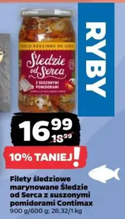 Netto Filety śledzie marnowane Śledzie od Serca z suszonymi pomidorami Contimax oferta