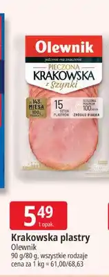 E.Leclerc Kiełbasa krakowska pieczona w plastrach Olewnik oferta