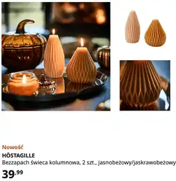 IKEA HÖSTAGILLE Bezzapach świeca kolumnowa, 2 szt., jasnobeżowy/jaskrawobeżowy oferta