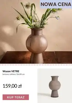 Wazon Vetre beżowy szklany 18x30 cm