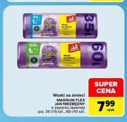 Carrefour Worki na śmieci z taśmą Jan Niezbędny Magnum Flex 15-pak o zapachu lawendowym oferta