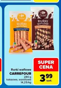 Carrefour Rurki waflowe z kremem o smaku waniliowym Carrefour Classic oferta