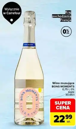 Carrefour Market Wino musujące BONS MOMENTS bezalkoholowe białe oferta