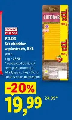 Lidl Ser cheddar w plastrach XXL Pilos oferta