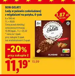 Lidl Lody w polewie czekoladowej z migdałami na patyku Bon Gelati 6-pak oferta