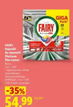 Lidl Kapsułki do zmywarki Fairy Platinum Plus Lemon oferta