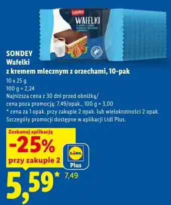 Lidl SONDEY Wafelki z kremem mlecznym z orzechami oferta