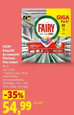 Lidl FAIRY Kapsułki do zmywarki Platinum Plus Lemon oferta
