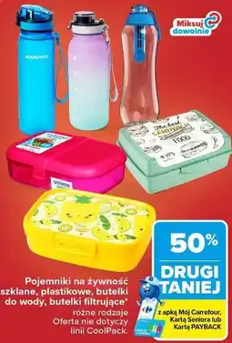 Carrefour Pojemniki na żywność szklane, plastikowe, butelki do wody, butelki filtrujące oferta