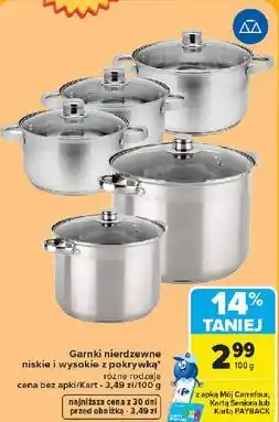 Carrefour Garnki nierdzewne niskie i wysokie z pokrywką oferta