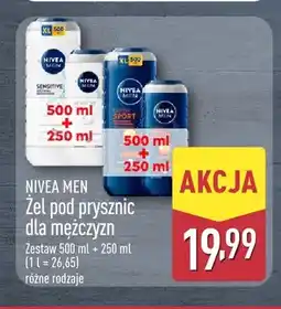 ALDI Zestaw żel pod prysznic Nivea Men Sensitive + Fresh Active oferta