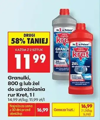 Biedronka Granulki, 800 g lub żel do udrożniania rur Kret, 1 l oferta