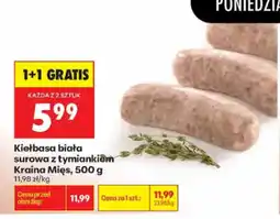 Biedronka Kiełbasa biała surowa z tymiankiem Kraina Mięs oferta