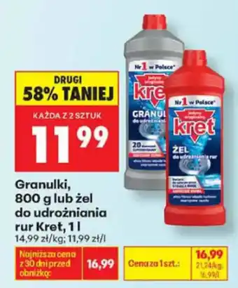 Biedronka Granulki lub żel do udrożniania rur Kret oferta
