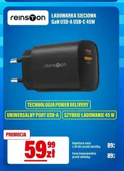 RTV EURO AGD Ładowarka sieciowa Reinston GaN USB-A USB-C 45W oferta