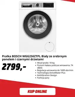 Media Markt Pralka Bosch WGG256ZTPL biały ze srebrnym panelem i czarnymi drzwiami oferta