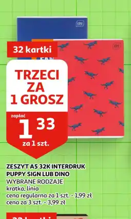 Auchan ZESZYT A5 32K INTERDRUK PUPPY SIGN LUB DINO oferta