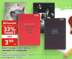 Auchan ZESZYT A5 80K CYTATY REXUS LUB SWEET PETS BENIAMIN oferta