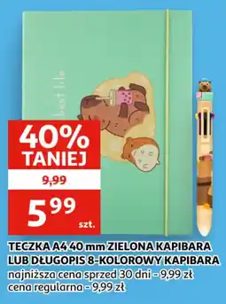 Auchan TECZKA A4 40 mm ZIELONA KAPIBARA LUB DŁUGOPIS 8-KOLOROWY KAPIBARA oferta