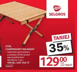 Selgros Stół campingowy składany oferta