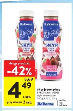 Intermarche Jogurt pitny Skyr Bakoma & E.Wedel truskawka stracciatella oferta