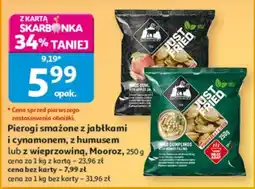 Auchan Pierogi smażone z jabłkami i cynamonem, z humusem lub z wieprzowiną, Mooroz oferta