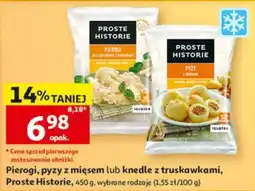 Auchan Pierogi, pyzy z mięsem lub knedle z truskawkami, Proste Historie oferta