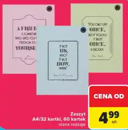 Carrefour Zeszyt A4/32 kartki, 60 kartek różne rodzaje oferta