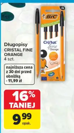 Carrefour Długopisy Cristal Fine Orange oferta