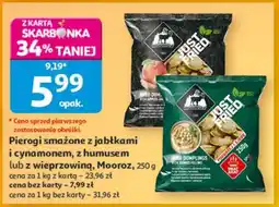 Auchan Pierogi smażone z jabłkami i cynamonem, z humusem lub z wieprzowiną, Mooroz oferta