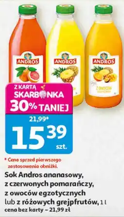 Auchan Sok Andros ananasowy, z czerwonych pomarańczy, z owoców egzotycznych lub z różowych grejpfrutów oferta