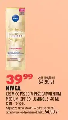 Drogerie Natura Krem CC przeciw przebarwieniom Medium SPF 30 Luminous Nivea oferta