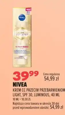 Drogerie Natura Krem CC przeciw przebarwieniom Light SPF 30 Luminous Nivea oferta