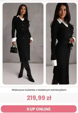 Renee Wiskozowa sukienka z ozdobnym kołnierzykiem Renee oferta