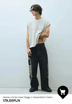 Bershka Jeansy o kroju super baggy z naszywkami z boku oferta