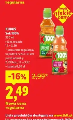 Lidl Sok jabłko Kubuś 100% oferta