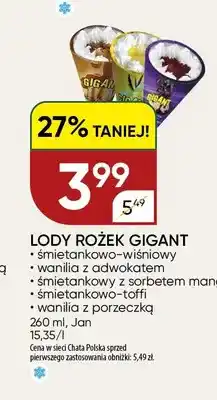 Chata Polska Lody rożek Gigant Jan śmietankowo-wiśniowy oferta