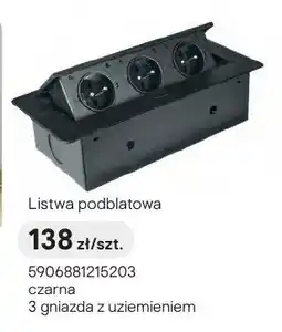 Castorama Listwa podblatowa czarna 3 gniazda z uziemieniem oferta