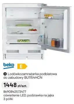 Castorama Lodówkozamrażarka podblatowa do zabudowy beko BU1154HCN oferta