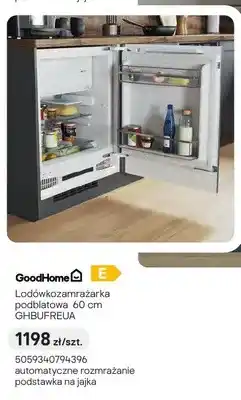 Castorama Lodówkozamrażarka podblatowa GoodHome 60cm GHBUFREUA automatyczne rozmrażanie podstawka na jajka oferta