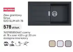 Castorama Zlew granitowy FRANKE Sirius S2D SLIM 611-78 czarny dł. 78 x szer. 43,5 x gł. 20cm oferta