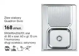 Castorama Zlew stalowy Quadron Sivio stal 80x60x13cm 1-komorowy długi ociekacz satynowy oferta