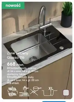 Castorama Zlew szklany Glasso 116 czarny dł. 64 x szer. 44 x gł. 19cm oferta