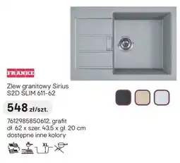 Castorama Zlew granitowy Franke Sirius S2D SLIM 611-62 grafit 62x43,5x20cm oferta