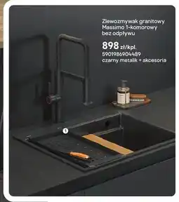 Castorama Zlewozmywak granitowy Massimo 1-komorowy bez odpływu czarny metalik + akcesoria oferta