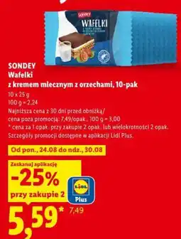 Lidl SONDEY Wafelki z kremem mlecznym z orzechami oferta